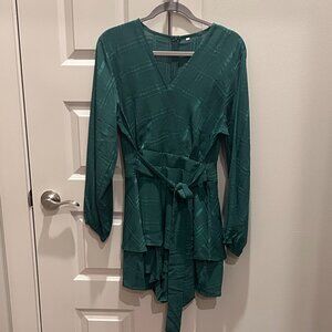 Dark Green Plaid Romper